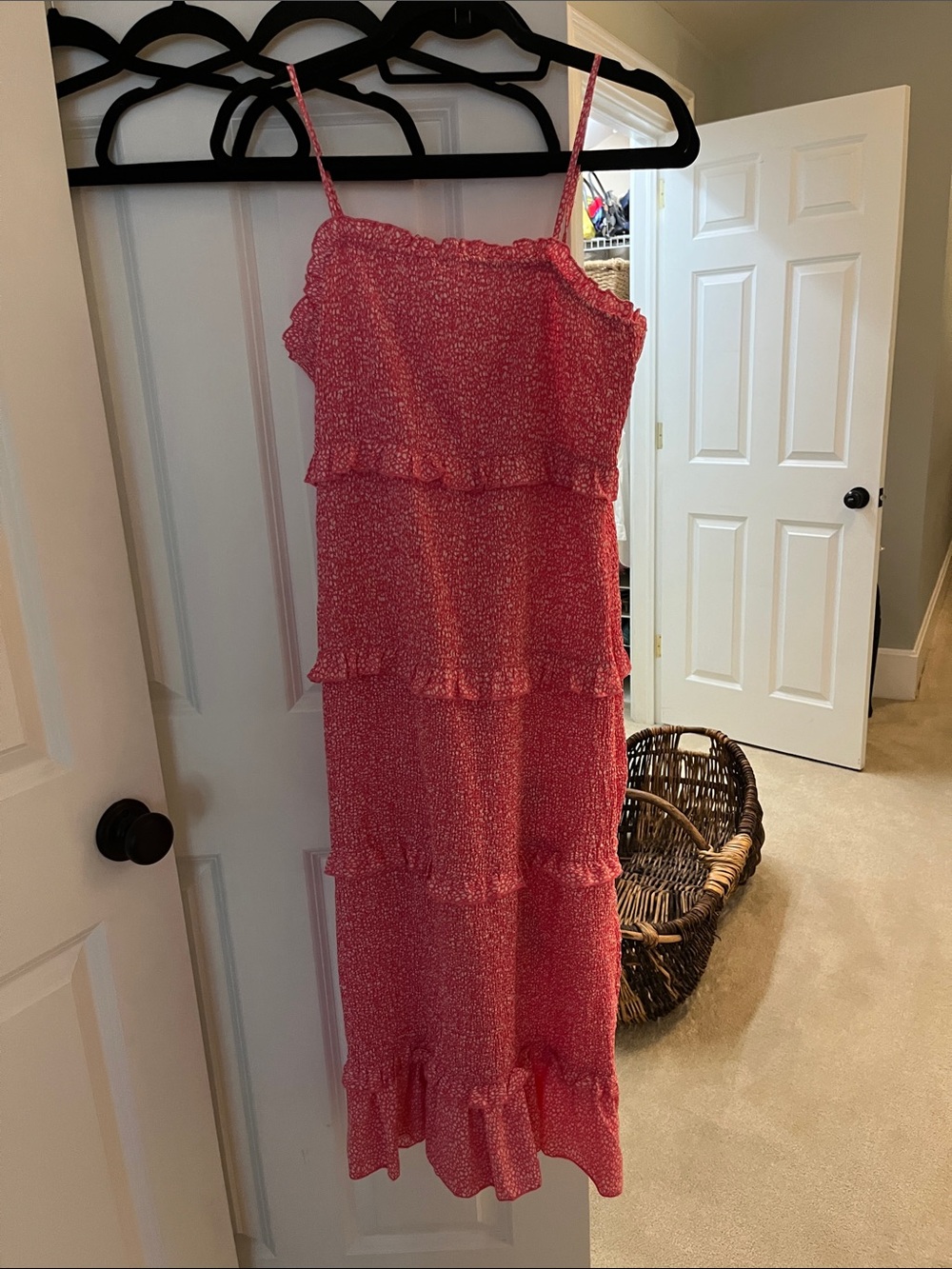 Women's Pink Tiered Smocked Sundress with Ruffle Hem